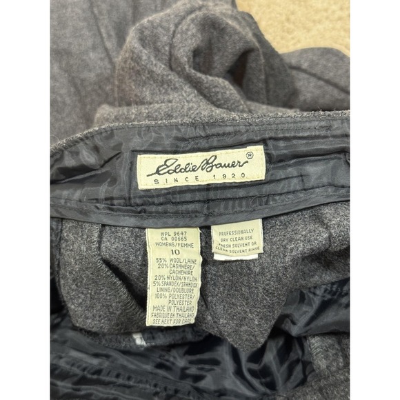 Eddie Bauer Pants Women 10 Gray Wool Cashmere Straight Leg Pleated Flannel Dress - Picture 3 of 6